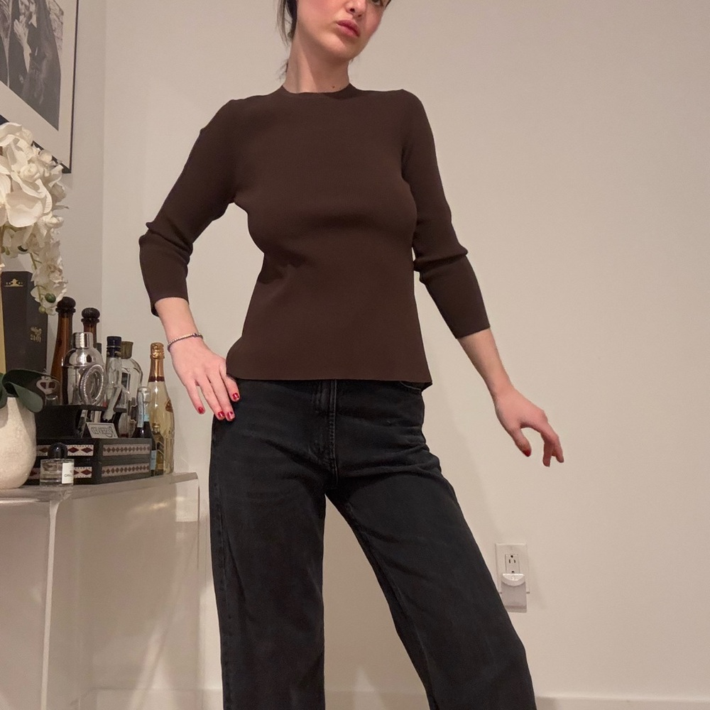 Fitted Brown 3/4 Sleeve Blouse